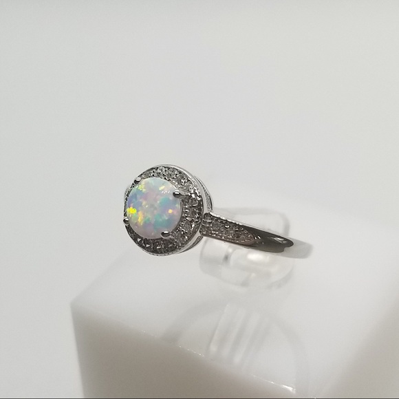 Round White Opal Ring in Silver &Gold - Picture 3 of 7